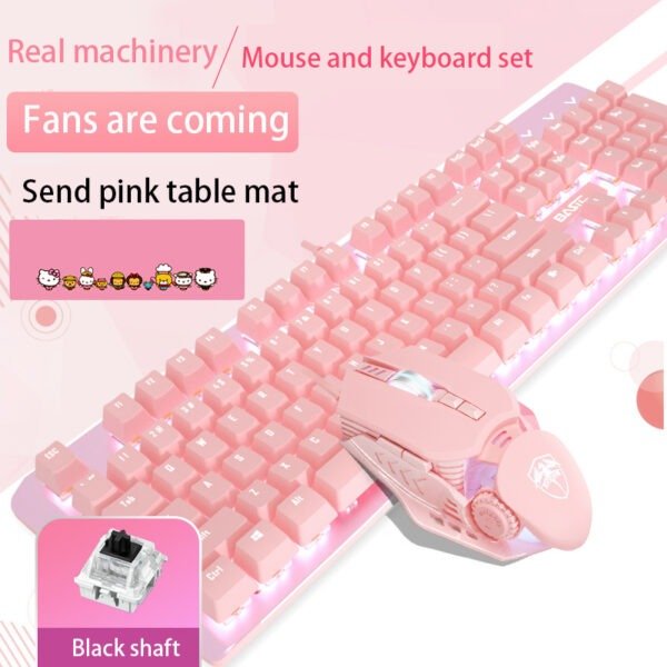 Pink Real Mechanical Keyboard And Mouse Set Girls Cute Gaming Games Dedicated Wired Green Axis Red Axis Girl Heart Luminous Wired Notebook - Image 9
