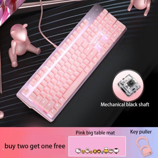 Pink Real Mechanical Keyboard And Mouse Set Girls Cute Gaming Games Dedicated Wired Green Axis Red Axis Girl Heart Luminous Wired Notebook - Image 3