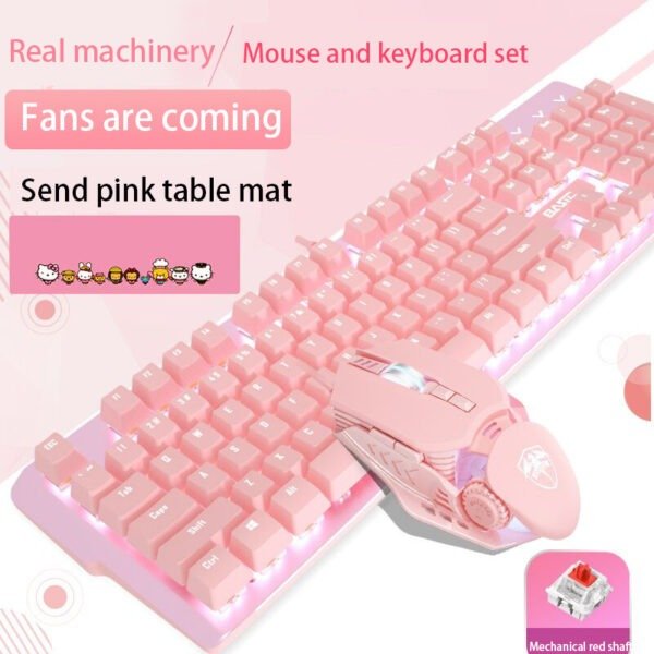 Pink Real Mechanical Keyboard And Mouse Set Girls Cute Gaming Games Dedicated Wired Green Axis Red Axis Girl Heart Luminous Wired Notebook - Image 10