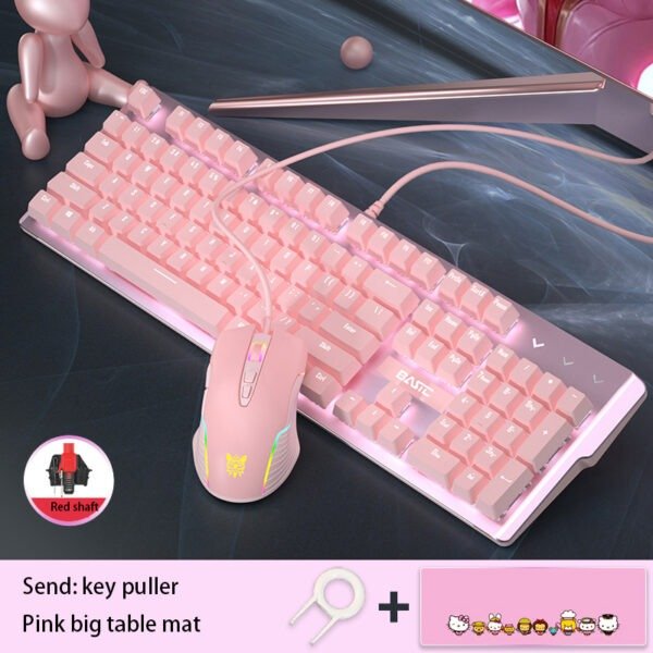 Pink Real Mechanical Keyboard And Mouse Set Girls Cute Gaming Games Dedicated Wired Green Axis Red Axis Girl Heart Luminous Wired Notebook - Image 4