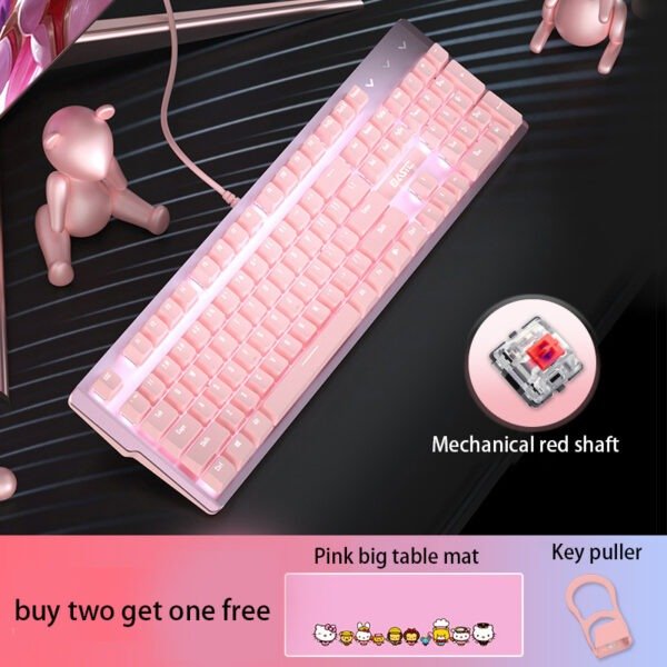 Pink Real Mechanical Keyboard And Mouse Set Girls Cute Gaming Games Dedicated Wired Green Axis Red Axis Girl Heart Luminous Wired Notebook - Image 7