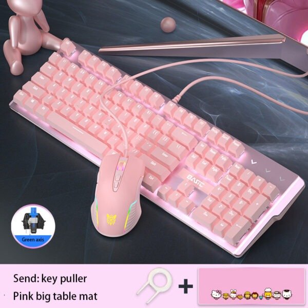 Pink Real Mechanical Keyboard And Mouse Set Girls Cute Gaming Games Dedicated Wired Green Axis Red Axis Girl Heart Luminous Wired Notebook - Image 8